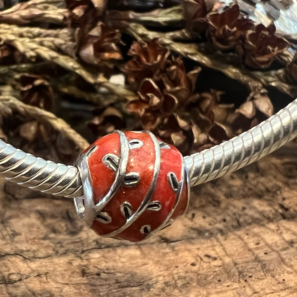 Authentic Pandora Charm Red Vines Bead Sterling Silver Red Enamel Autumn Wine